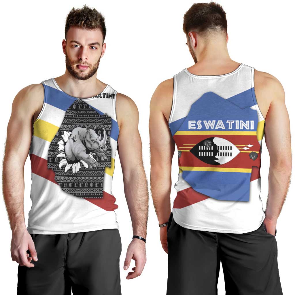 Eswatini Rhino Men Tank Top with African Map and Traditional Swazi Flag Patterns