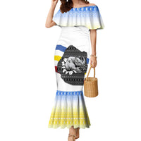 Eswatini Rhino Mermaid Dress with African Map and Traditional Swazi Flag Patterns