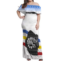 Eswatini Rhino Off Shoulder Maxi Dress with African Map and Traditional Swazi Flag Patterns