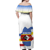Eswatini Rhino Off Shoulder Maxi Dress with African Map and Traditional Swazi Flag Patterns