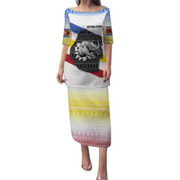 Eswatini Rhino Puletasi with African Map and Traditional Swazi Flag Patterns