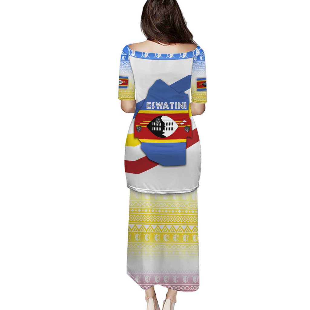 Eswatini Rhino Puletasi with African Map and Traditional Swazi Flag Patterns