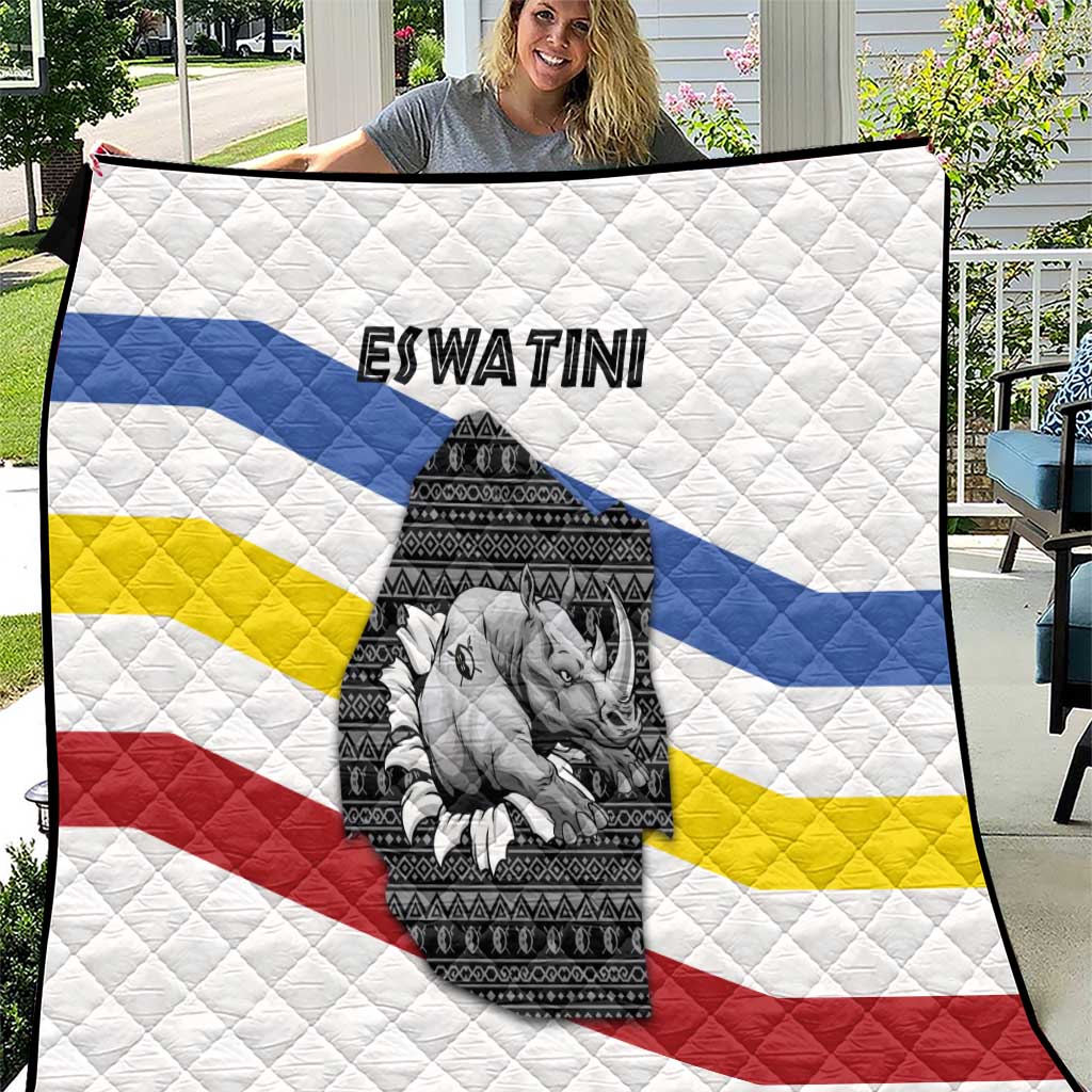 Eswatini Rhino Quilt with African Map and Traditional Swazi Flag Patterns