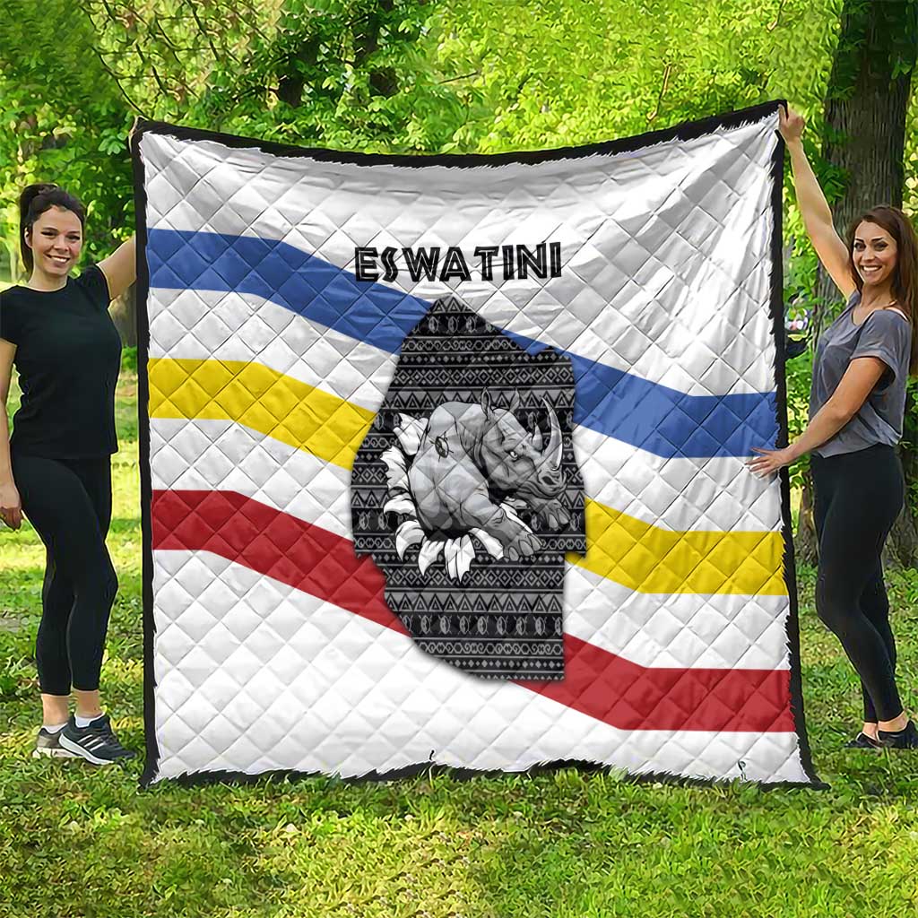 Eswatini Rhino Quilt with African Map and Traditional Swazi Flag Patterns