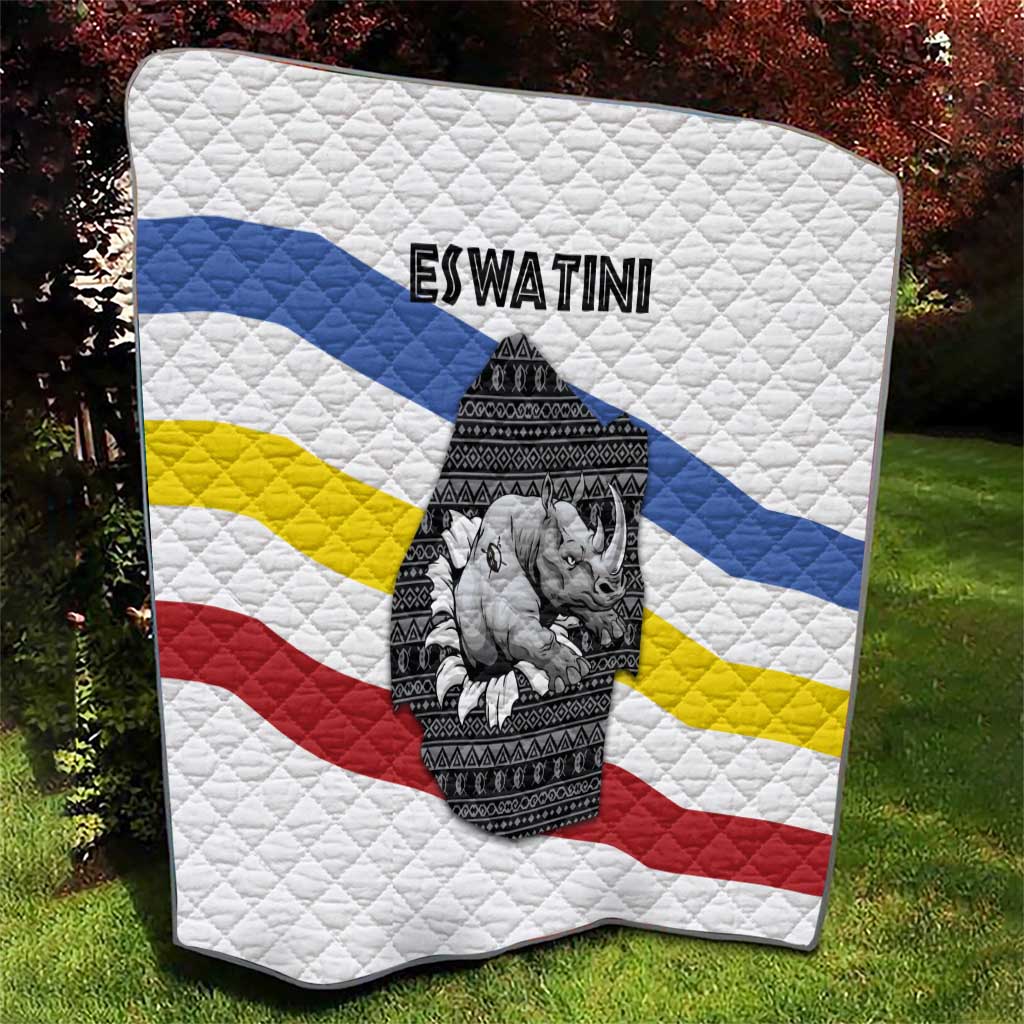 Eswatini Rhino Quilt with African Map and Traditional Swazi Flag Patterns