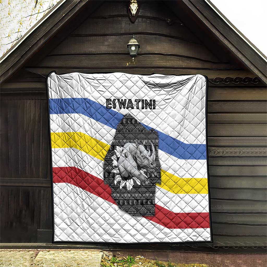 Eswatini Rhino Quilt with African Map and Traditional Swazi Flag Patterns