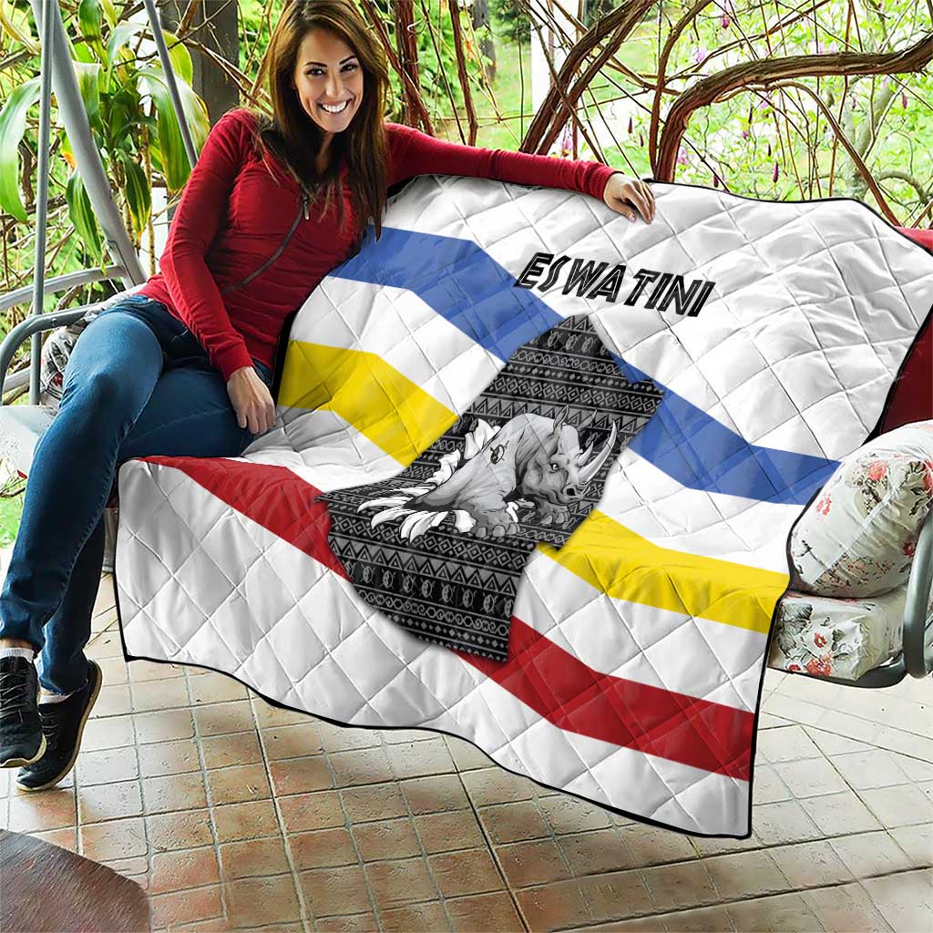 Eswatini Rhino Quilt with African Map and Traditional Swazi Flag Patterns