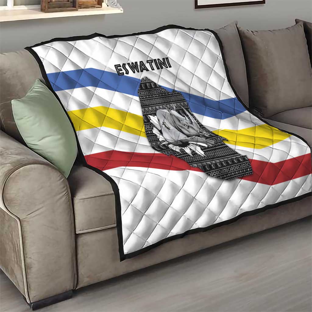Eswatini Rhino Quilt with African Map and Traditional Swazi Flag Patterns