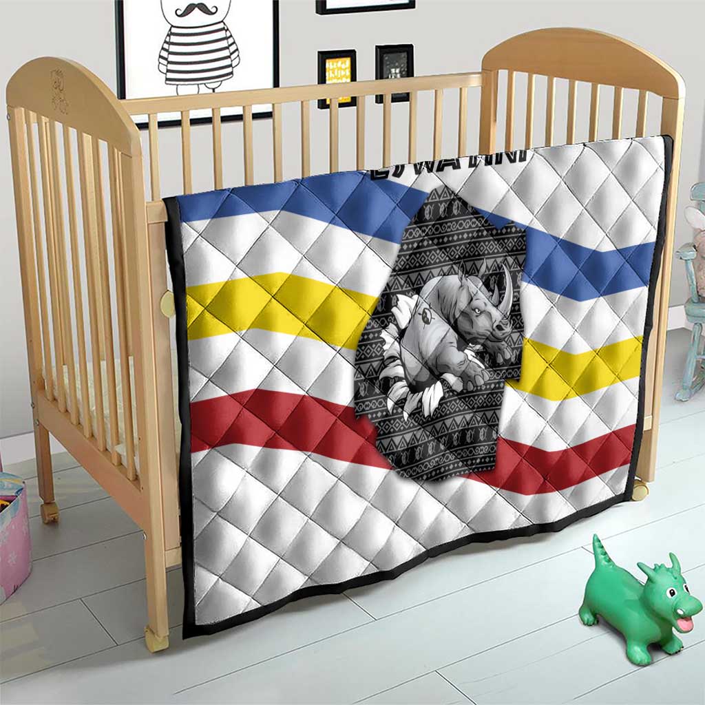 Eswatini Rhino Quilt with African Map and Traditional Swazi Flag Patterns