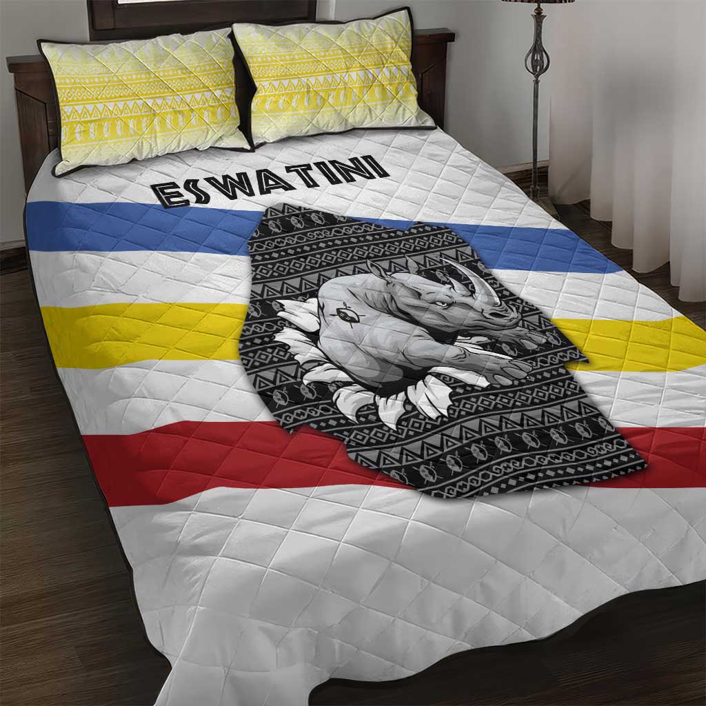 Eswatini Rhino Quilt Bed Set with African Map and Traditional Swazi Flag Patterns