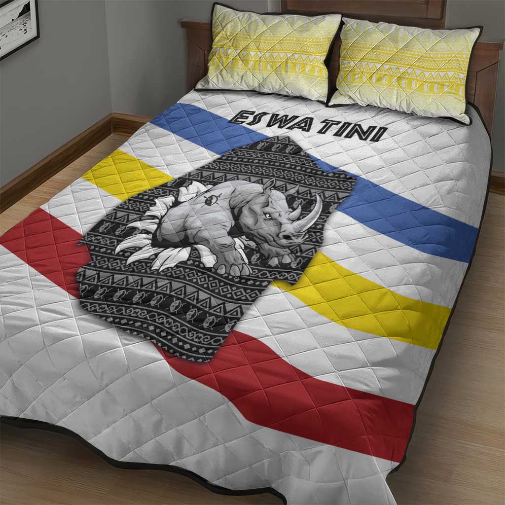 Eswatini Rhino Quilt Bed Set with African Map and Traditional Swazi Flag Patterns