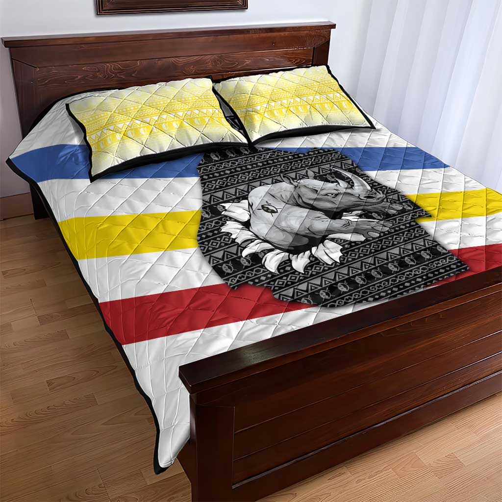 Eswatini Rhino Quilt Bed Set with African Map and Traditional Swazi Flag Patterns