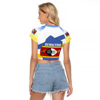 Eswatini Rhino Raglan Cropped T Shirt with African Map and Traditional Swazi Flag Patterns