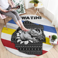 Eswatini Rhino Round Carpet with African Map and Traditional Swazi Flag Patterns