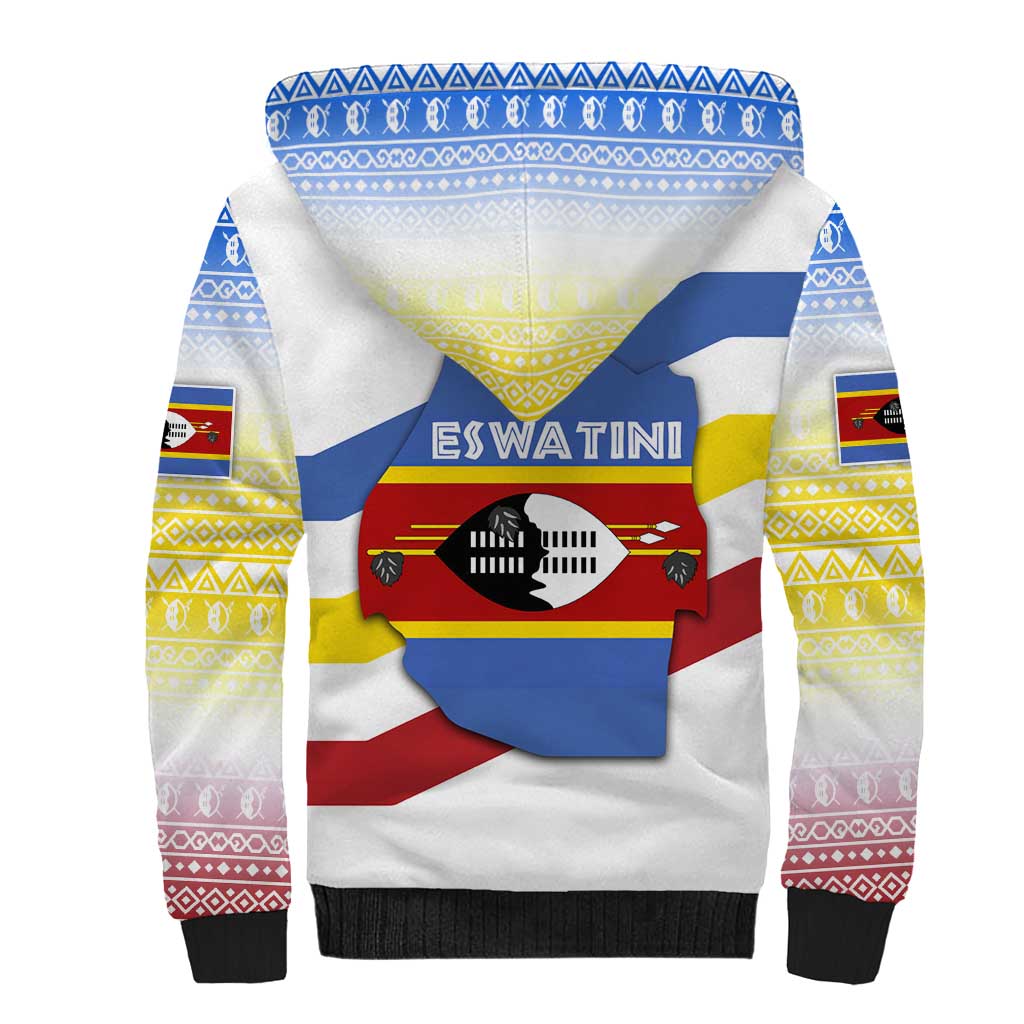 Eswatini Rhino Sherpa Hoodie with African Map and Traditional Swazi Flag Patterns
