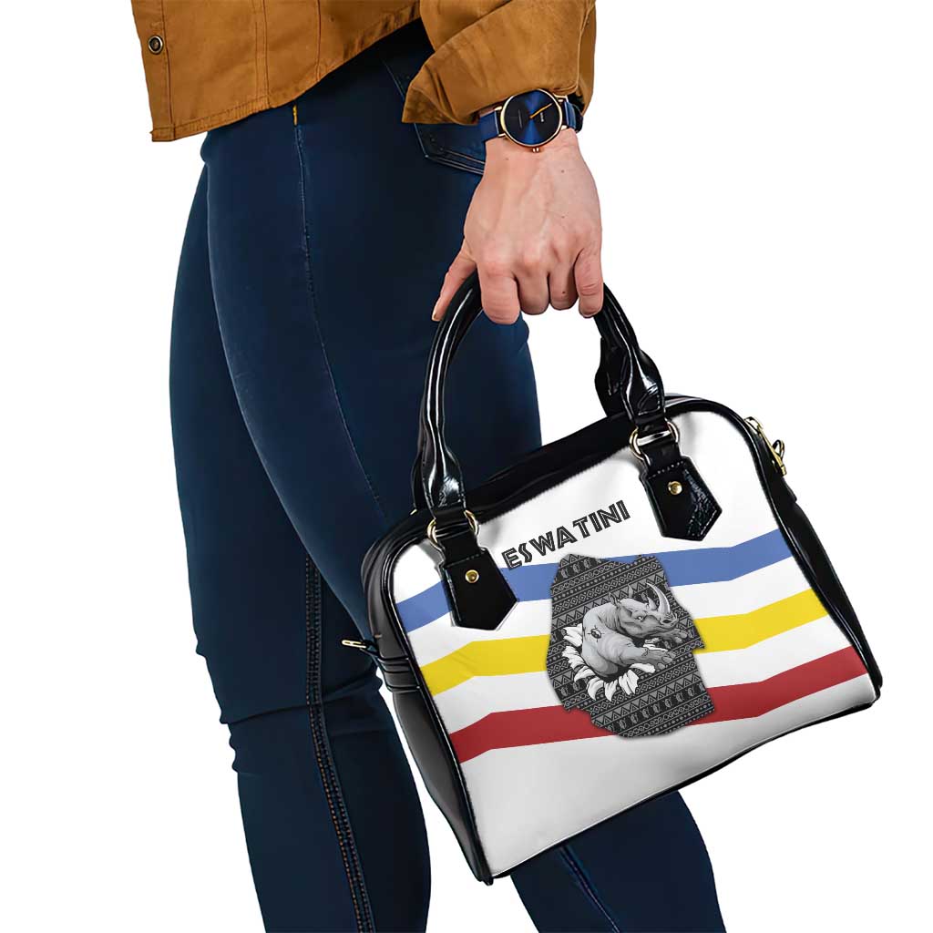 Eswatini Rhino Shoulder Handbag with African Map and Traditional Swazi Flag Patterns
