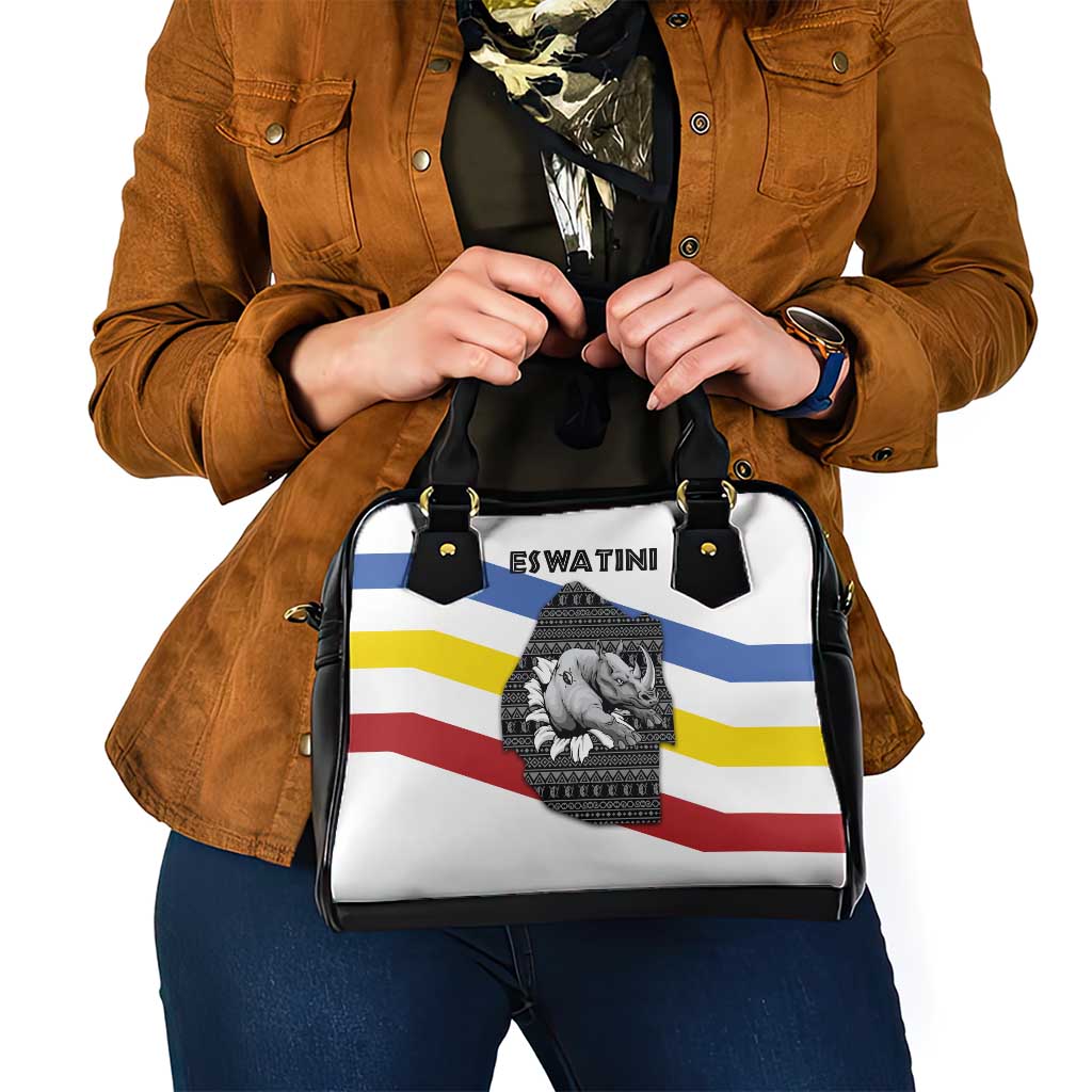 Eswatini Rhino Shoulder Handbag with African Map and Traditional Swazi Flag Patterns