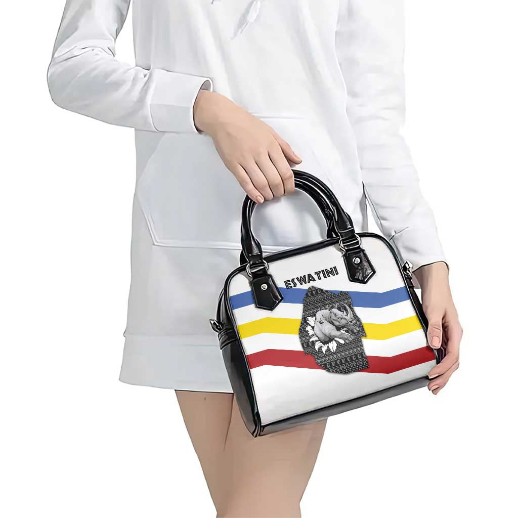 Eswatini Rhino Shoulder Handbag with African Map and Traditional Swazi Flag Patterns