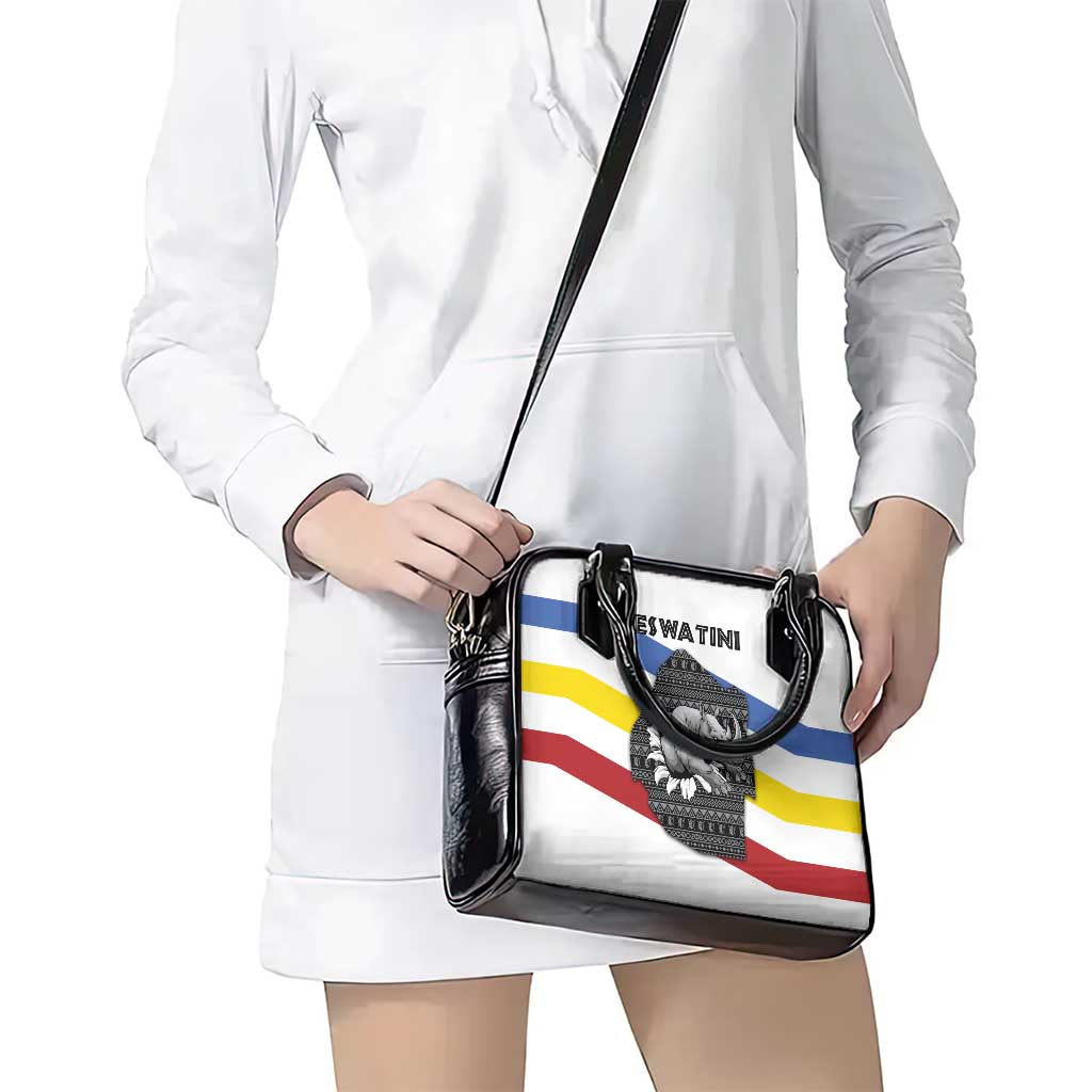 Eswatini Rhino Shoulder Handbag with African Map and Traditional Swazi Flag Patterns