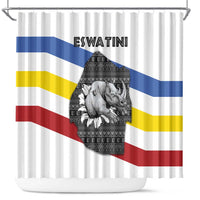 Eswatini Rhino Shower Curtain with African Map and Traditional Swazi Flag Patterns