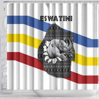 Eswatini Rhino Shower Curtain with African Map and Traditional Swazi Flag Patterns