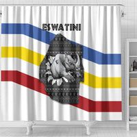 Eswatini Rhino Shower Curtain with African Map and Traditional Swazi Flag Patterns