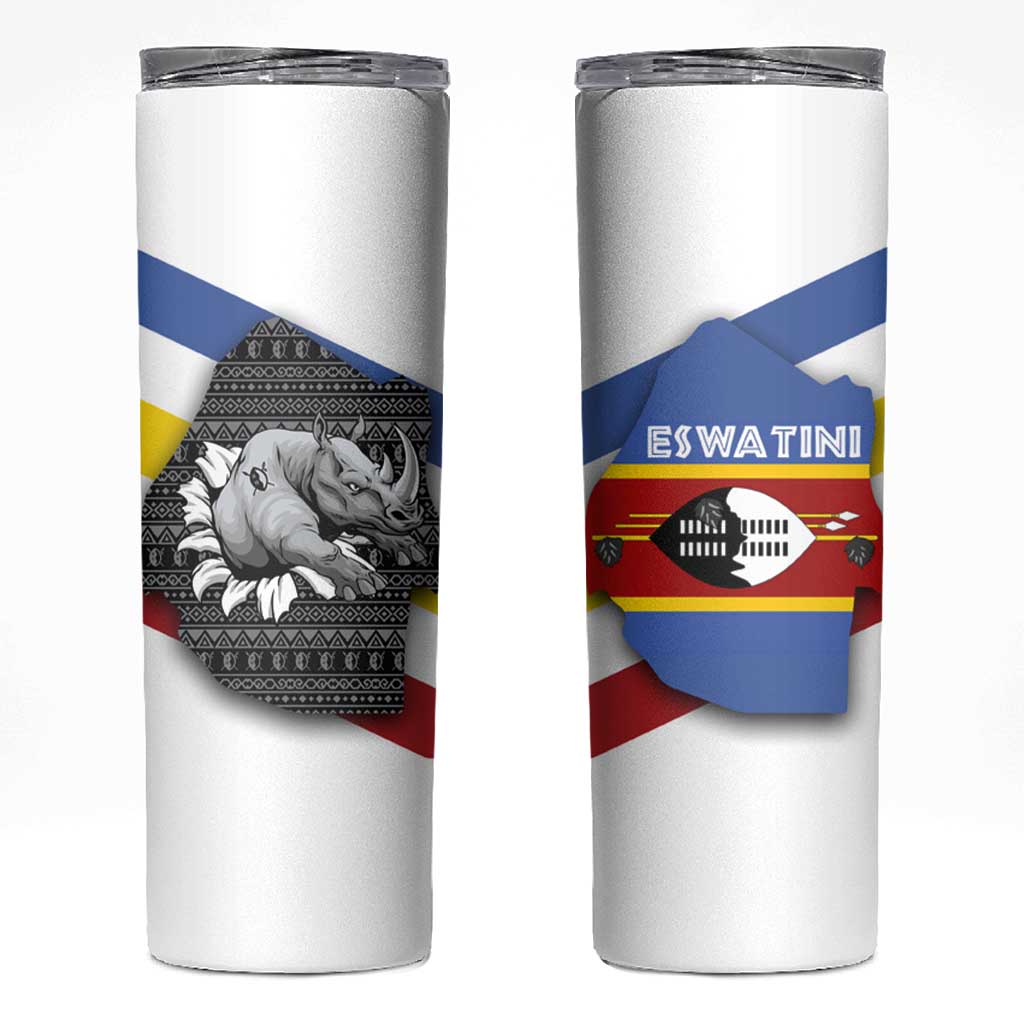 Eswatini Rhino Skinny Tumbler with African Map and Traditional Swazi Flag Patterns