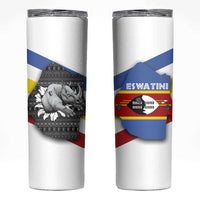 Eswatini Rhino Skinny Tumbler with African Map and Traditional Swazi Flag Patterns