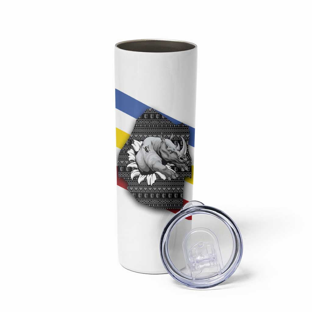 Eswatini Rhino Skinny Tumbler with African Map and Traditional Swazi Flag Patterns