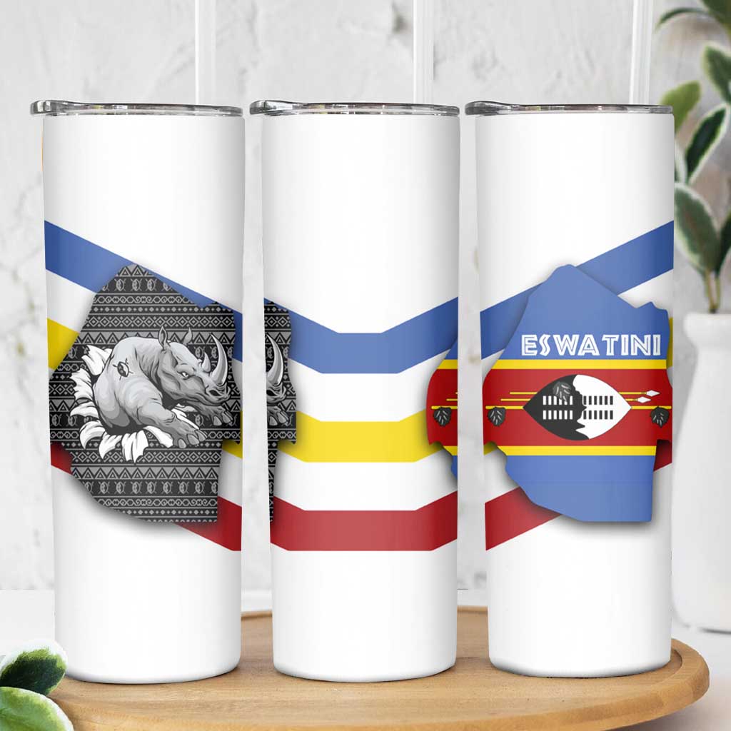 Eswatini Rhino Skinny Tumbler with African Map and Traditional Swazi Flag Patterns