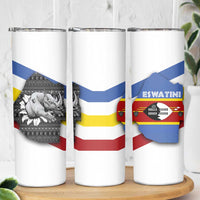 Eswatini Rhino Skinny Tumbler with African Map and Traditional Swazi Flag Patterns