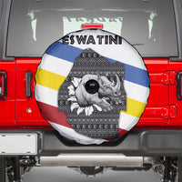 Eswatini Rhino Spare Tire Cover with African Map and Traditional Swazi Flag Patterns