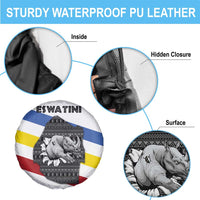 Eswatini Rhino Spare Tire Cover with African Map and Traditional Swazi Flag Patterns