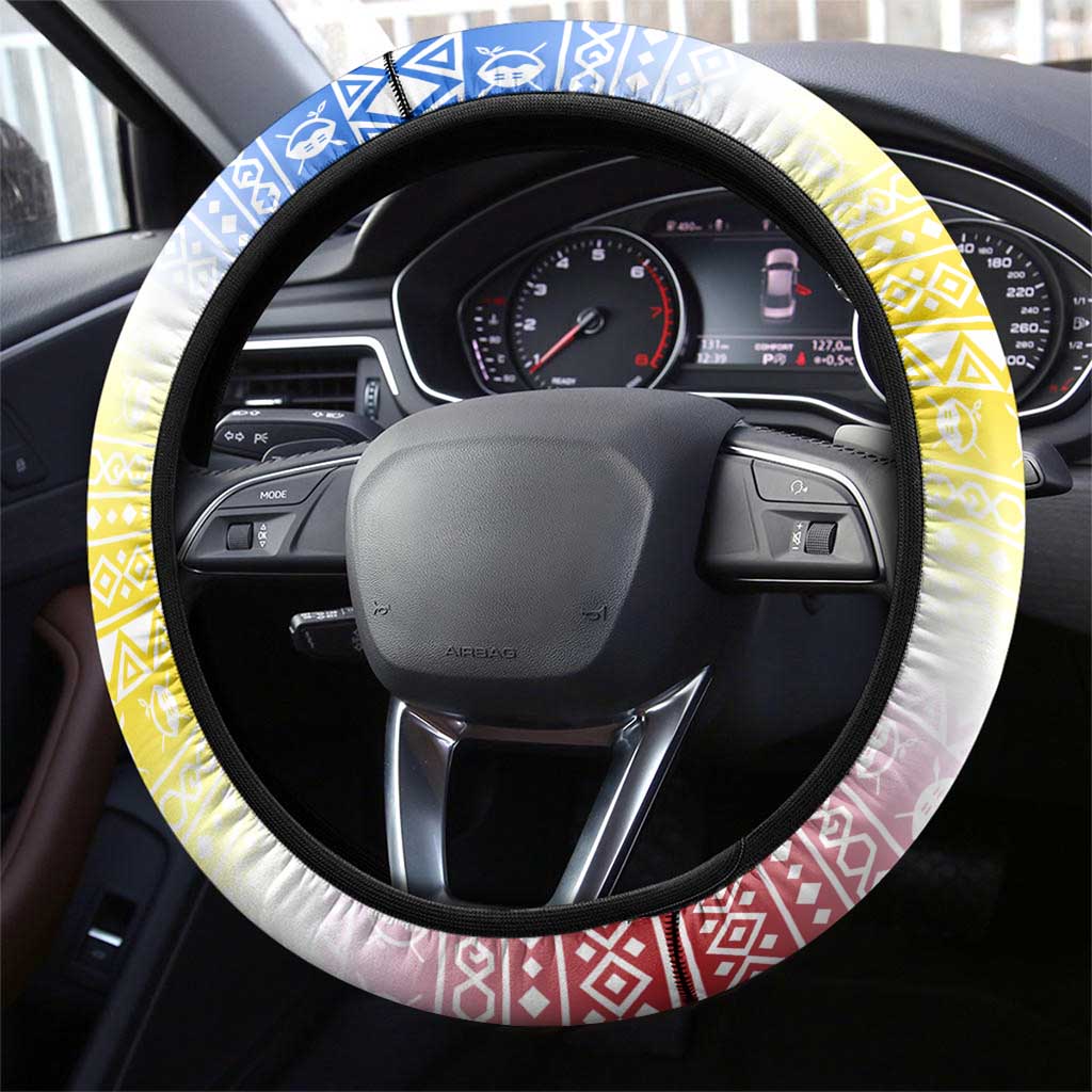 Eswatini Rhino Steering Wheel Cover with African Map and Traditional Swazi Flag Patterns