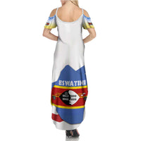 Eswatini Rhino Summer Maxi Dress with African Map and Traditional Swazi Flag Patterns