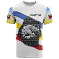 Eswatini Rhino T Shirt with African Map and Traditional Swazi Flag Patterns