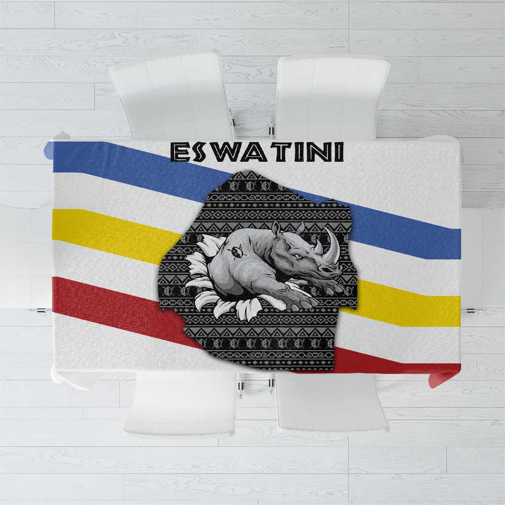 Eswatini Rhino Tablecloth with African Map and Traditional Swazi Flag Patterns