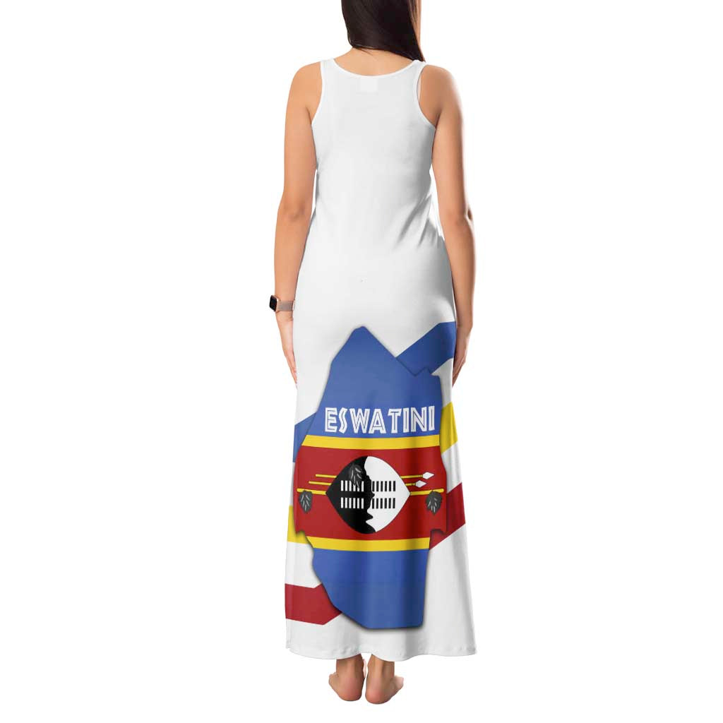 Eswatini Rhino Tank Maxi Dress with African Map and Traditional Swazi Flag Patterns