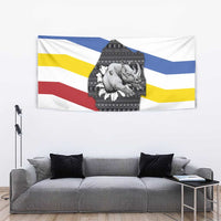 Eswatini Rhino Tapestry with African Map and Traditional Swazi Flag Patterns