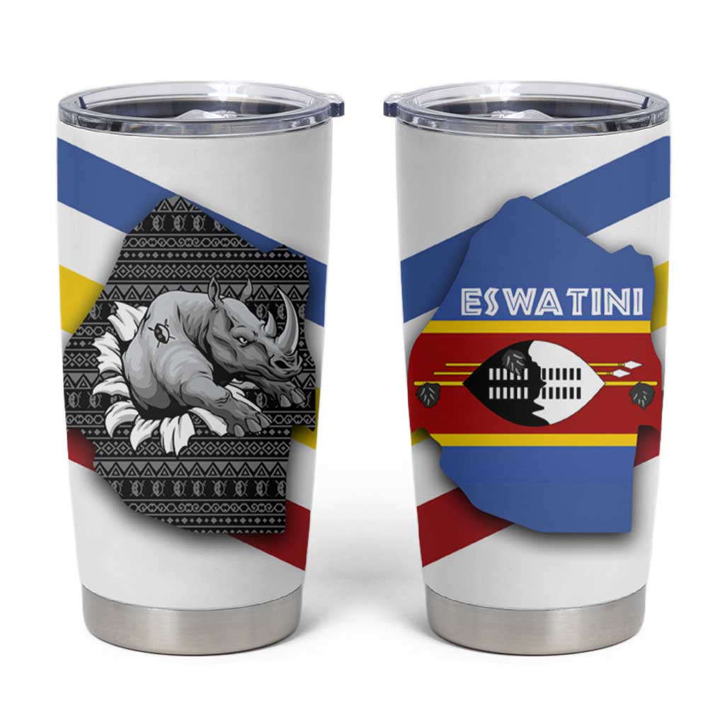 Eswatini Rhino Tumbler Cup with African Map and Traditional Swazi Flag Patterns