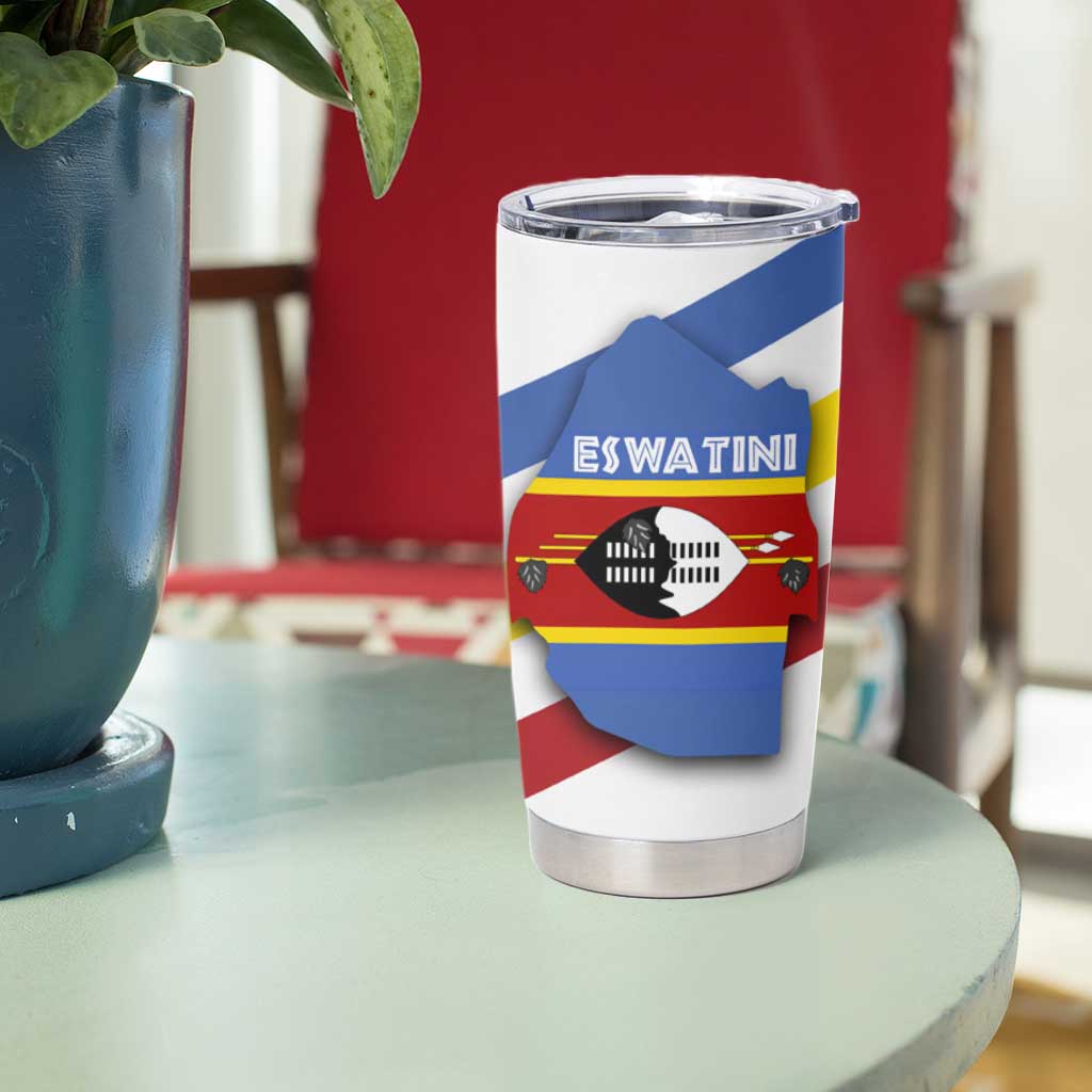 Eswatini Rhino Tumbler Cup with African Map and Traditional Swazi Flag Patterns