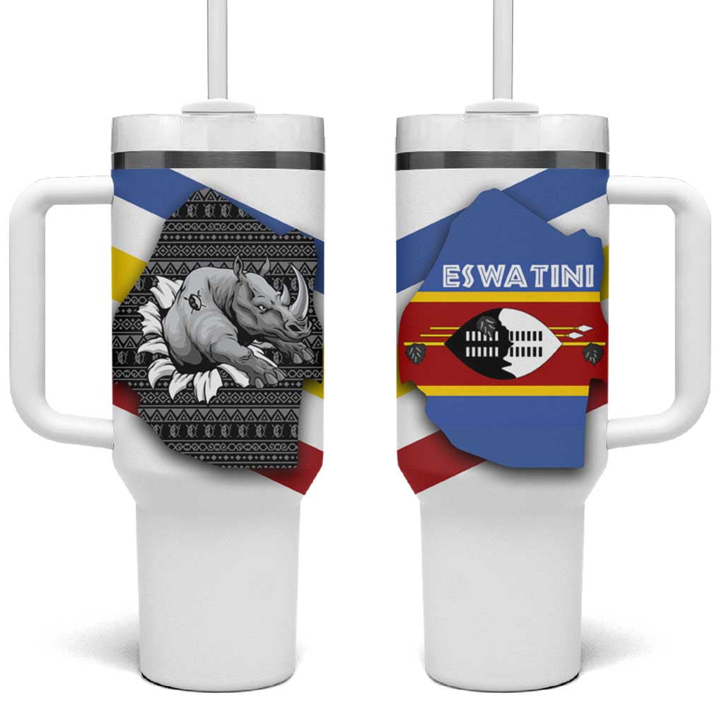 Eswatini Rhino Tumbler With Handle with African Map and Traditional Swazi Flag Patterns