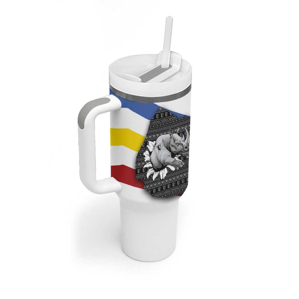 Eswatini Rhino Tumbler With Handle with African Map and Traditional Swazi Flag Patterns