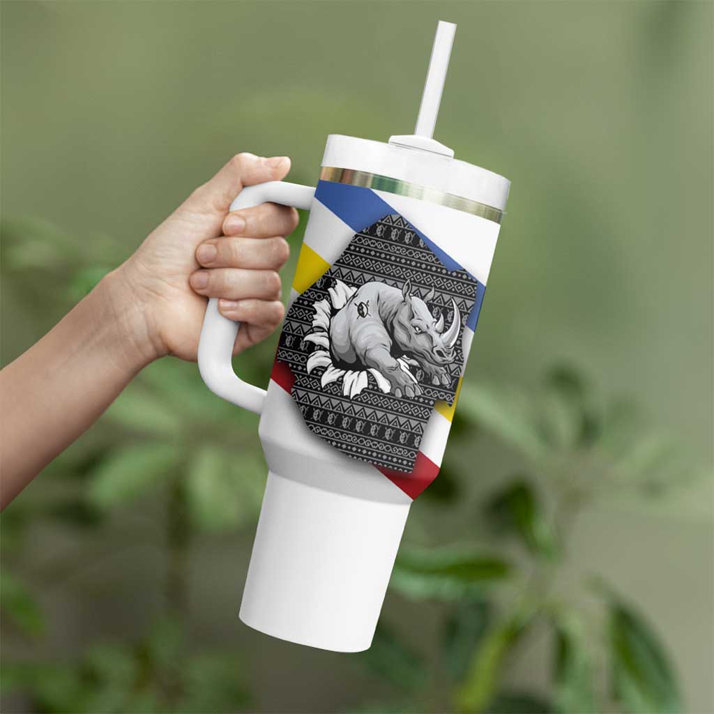 Eswatini Rhino Tumbler With Handle with African Map and Traditional Swazi Flag Patterns