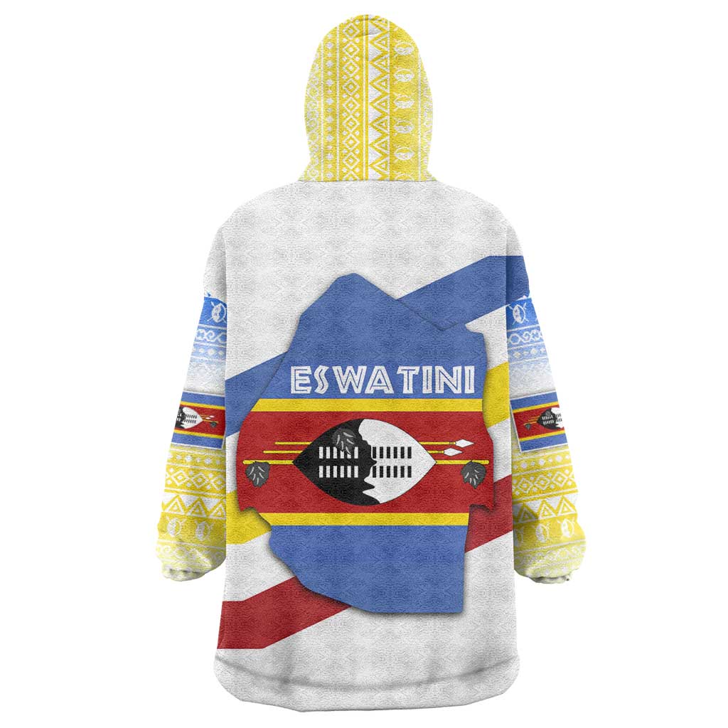Eswatini Rhino Wearable Blanket Hoodie with African Map and Traditional Swazi Flag Patterns