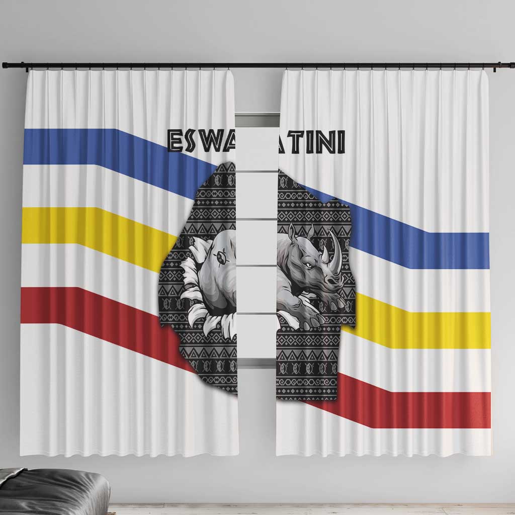 Eswatini Rhino Window Curtain with African Map and Traditional Swazi Flag Patterns