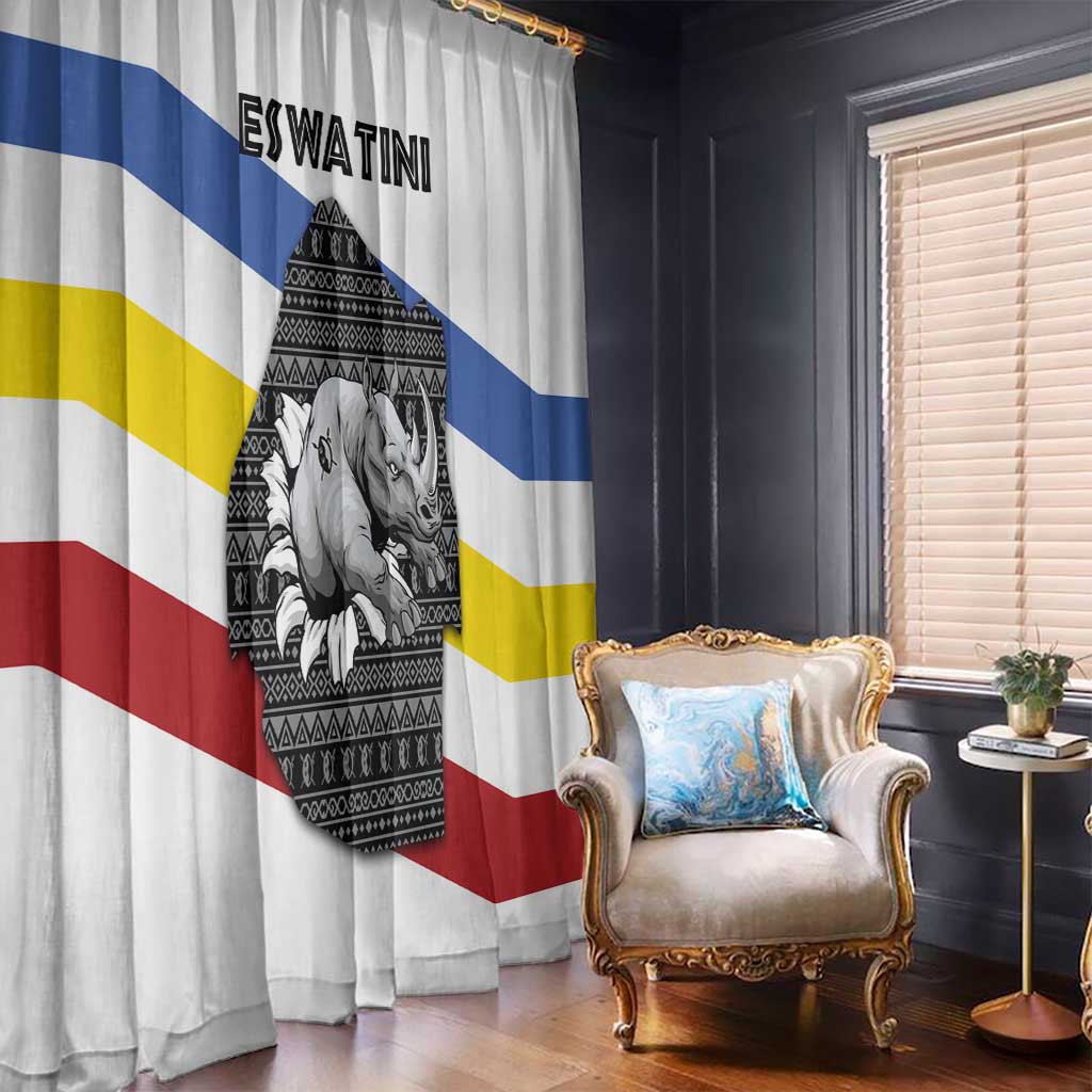 Eswatini Rhino Window Curtain with African Map and Traditional Swazi Flag Patterns