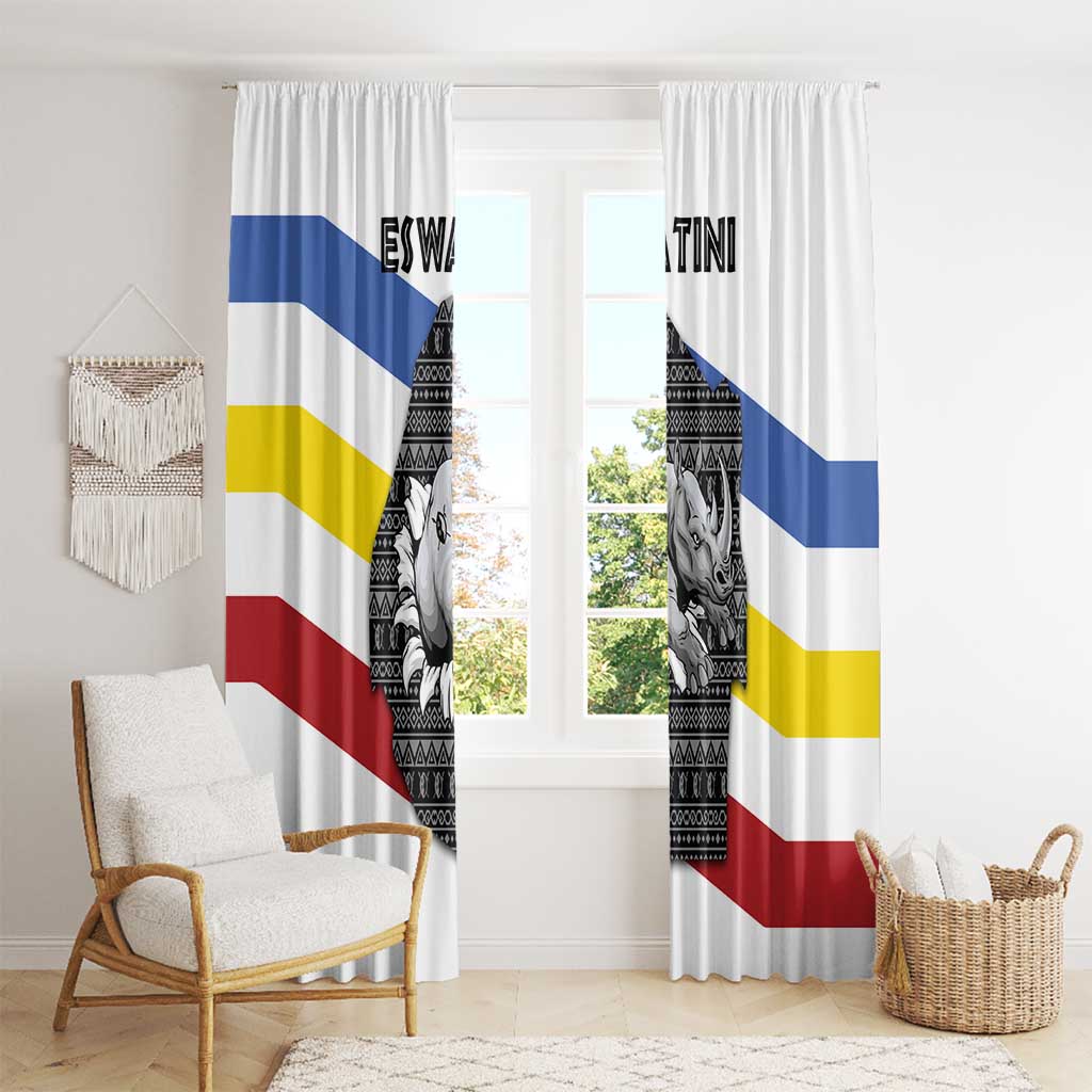 Eswatini Rhino Window Curtain with African Map and Traditional Swazi Flag Patterns