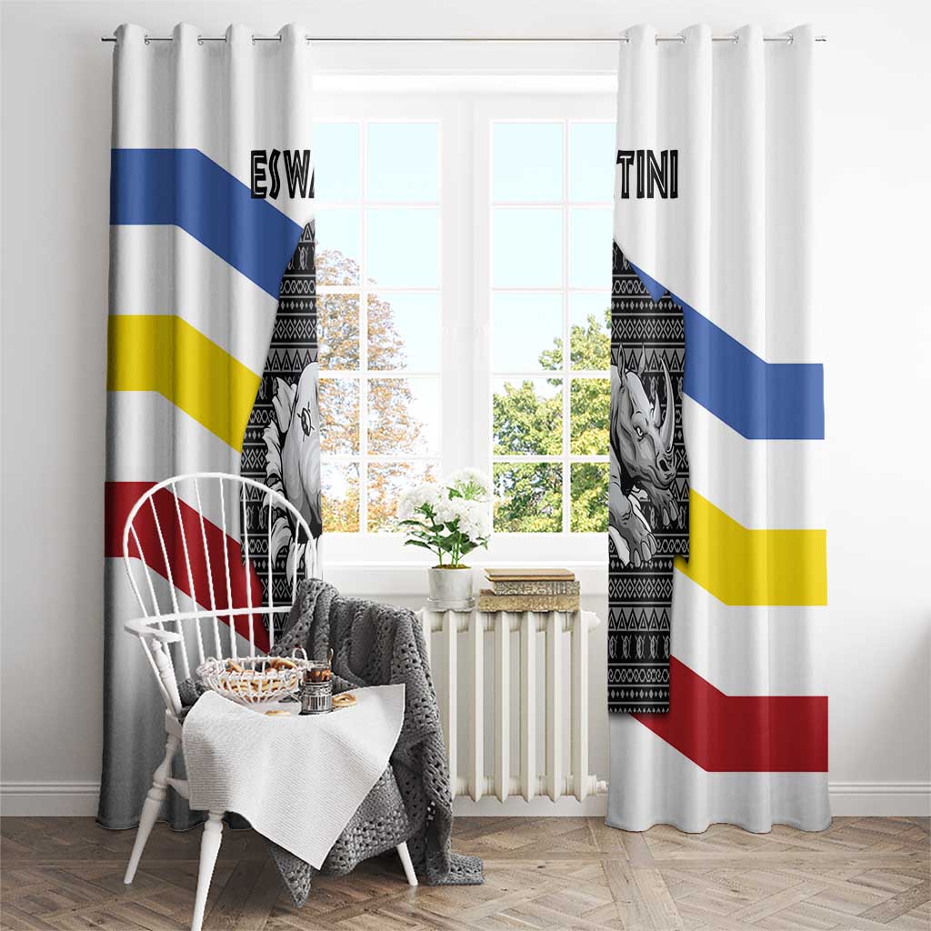 Eswatini Rhino Window Curtain with African Map and Traditional Swazi Flag Patterns
