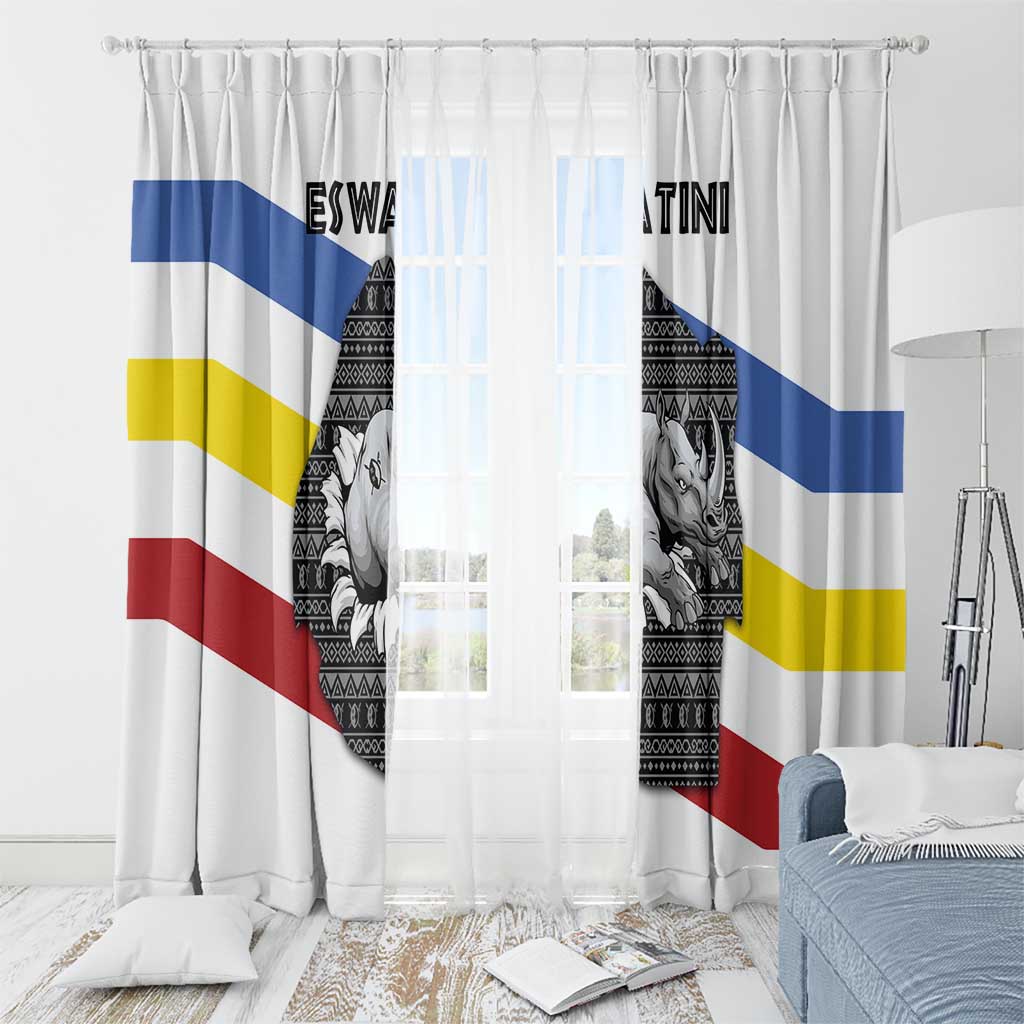 Eswatini Rhino Window Curtain with African Map and Traditional Swazi Flag Patterns
